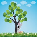 Bunny behind free spring landscape