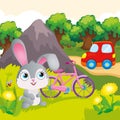 Bunny With Bicycle Near Mountain