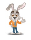 Bunny cartoon character. Cute rabbit businessman showing thump up sign