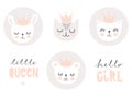 Set of Lovely Baby Girl Party Vector Decoration. 6 Round Shape Candy Bar Toppers. Royalty Free Stock Photo