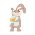 Bunny Character Washing Body with Foam and Sponge Follow Hygiene Rule Vector Illustration