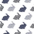 Bunny cheetah print blue silhouette Easter seamless pattern t shirt illustration.