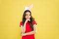 Bunny child. Girl child wear rabbit ears. Join my party. Spring season. Holiday celebration. Charismatic baby