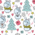 BUNNY Comic Cartoon Seamless Pattern Vector Illustration