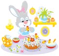 Bunny cooks a holiday cake