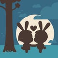 Bunny Couple Kissing Under Tree