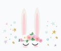 Bunny cute catroon character. For birthday, baby shower, clothes and posters design. Vector Royalty Free Stock Photo