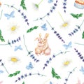 Bunny daisy seamless pattern.