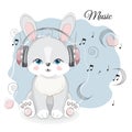 Bunny in earphones and note