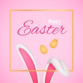 Bunny ears frame. Easter rabbit 3d ear with gold eggs, love hare head abstract modern post greeting card holidays Royalty Free Stock Photo