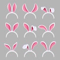 Bunny ears mask. Easter rabbit costume photo booth isolated vector collection