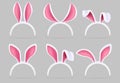 Bunny ears mask. Easter rabbit costume photo booth isolated vector set