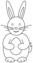 Bunny with easter egg, outline vector. Rabbit coloring book page