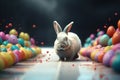 Bunny with Easter Eggs in High - Speed Chase. Generative AI Royalty Free Stock Photo