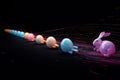 Bunny with Easter Eggs in High - Speed Chase. Generative AI Royalty Free Stock Photo