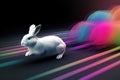 Bunny with Easter Eggs in High - Speed Chase. Generative AI Royalty Free Stock Photo