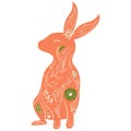 Bunny - Easter Symbol with Floral Pattern.