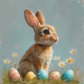 - bunny with eggs and daisies, genitive ai. Royalty Free Stock Photo