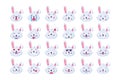 Bunny emoji different mood collection set vector