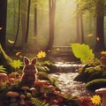 Bunny in the enchanted forest , AI generated Illustration