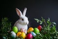 A bunny featuring colorful Easter eggs and dyed fur, generated using imaging technology Royalty Free Stock Photo