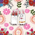 Bunny floral background pattern, flower, seamless