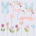 Bunny, floral wreath, bunny ears, flowers as cake toppers