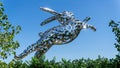 Bunny Foo Foo is a stainless steel rabbit sculpture by artist Lawrence Argent in Hall Wines vineyard