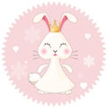 Bunny girl cute princess vector illustration on pink with flowers