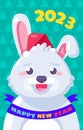 2023 bunny happy new year card banner vector