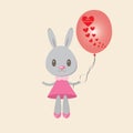 Bunny with hearts on balloon