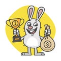 Bunny Holding Cup and Bag of Money Royalty Free Stock Photo