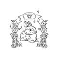 Bunny with an inflatable heart in its teeth sketch vector illustration hand draw