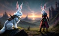 Bunny knight fantasy by magical stunning wonderland background
