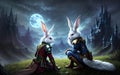 Bunny knight fantasy by magical stunning wonderland background