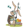 Bunny knight with a lance and shield.