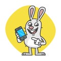 Bunny laughs and Indicates on Mobile Phone