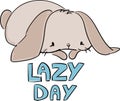 Bunny Lazy Day. Print design Cute rabbit. Children Print on t-shirt. Vector Print