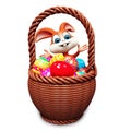 Bunny with lots of eggs in basket