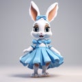 3d Render Of Female Bunny In Blue Dress - Uhd Image