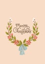 Merry Christmas card with a wreath