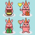 Vector illustration of cute Rabbit Party cartoon set.