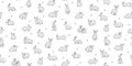 Bunny pets seamless background. Vector cute rabbits on white background. Decorative hand drawn childish pattern, cartoon style