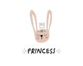 Bunny princess. Fairytale pretty glamour signs with little crown. For print, poster, inspiration.