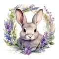 Bunny rabbit card illustration art easter watercolor flower animal spring cute background Royalty Free Stock Photo