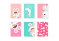 Bunny, rabbit cartoon, greeting, cover, template, card, cute celebration Easter holiday, background A4 layout flat design vector