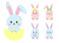 Bunny Rabbit Cute Set with Easter Egg. Vector Different Rabbit Egg Bunny Collection for Seasonal Spring Holiday Royalty Free Stock Photo