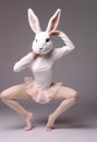 bunny Rabbit dancer in ballet dress, hot body shape, fur, bunny ears, Easter show