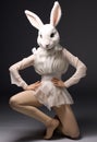 bunny Rabbit dancer in ballet dress, hot body shape, fur, bunny ears, Easter show