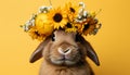 Bunny rabbit embracing floral beauty on vibrant backgroundstudio shot with text space Royalty Free Stock Photo